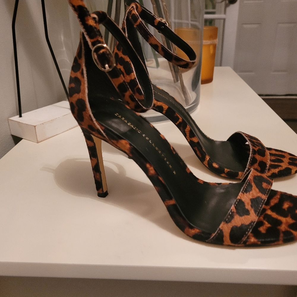 Zara Collection Leopard Print Textured, Open Toe … - image 2